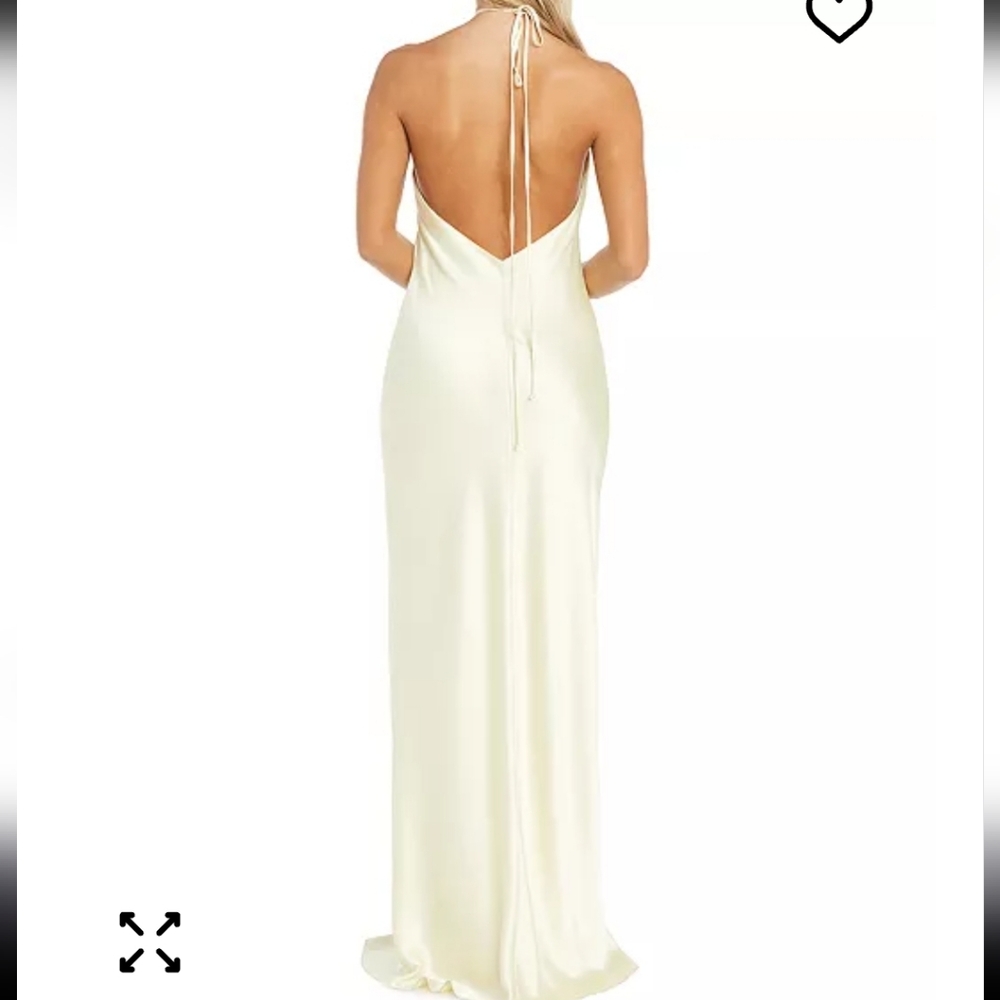 Morgan & Co Halter-Neck Satin Slip Dress XL Cream Maxi Cocktail Bridal - Picture 2 of 15